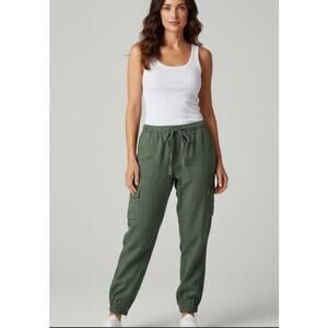 Artisan New York 100% Linen Jogger Pants Green with Drawstring Women's Medium XC